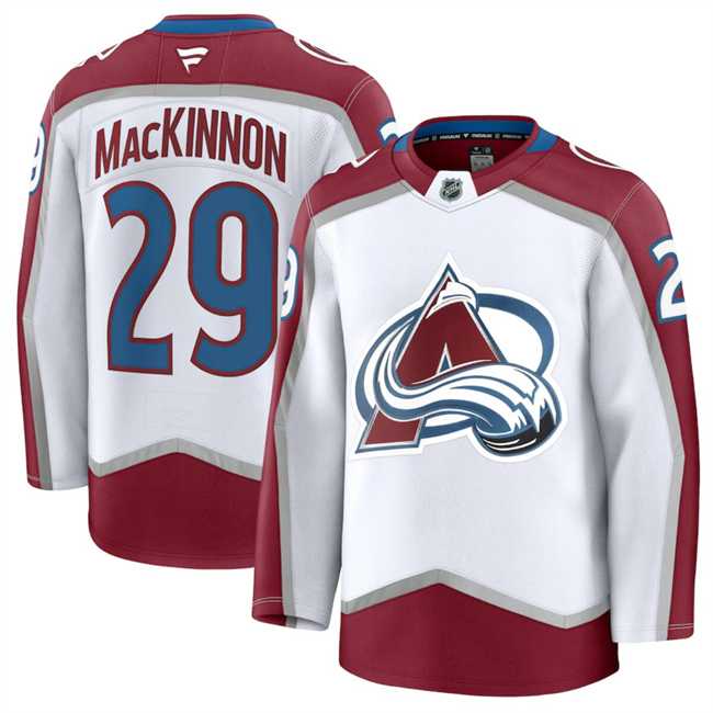 Men%27s Colorado Avalanche #29 Nathan MacKinnon White 2024-25 Away Stitched Jersey Dzhi